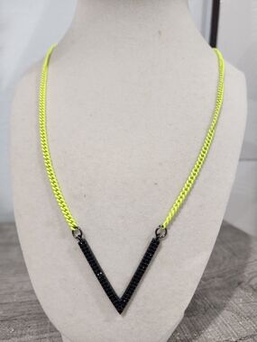 Neon Yellow Chain Necklace with Black V Pave Pendant Alexa Rae